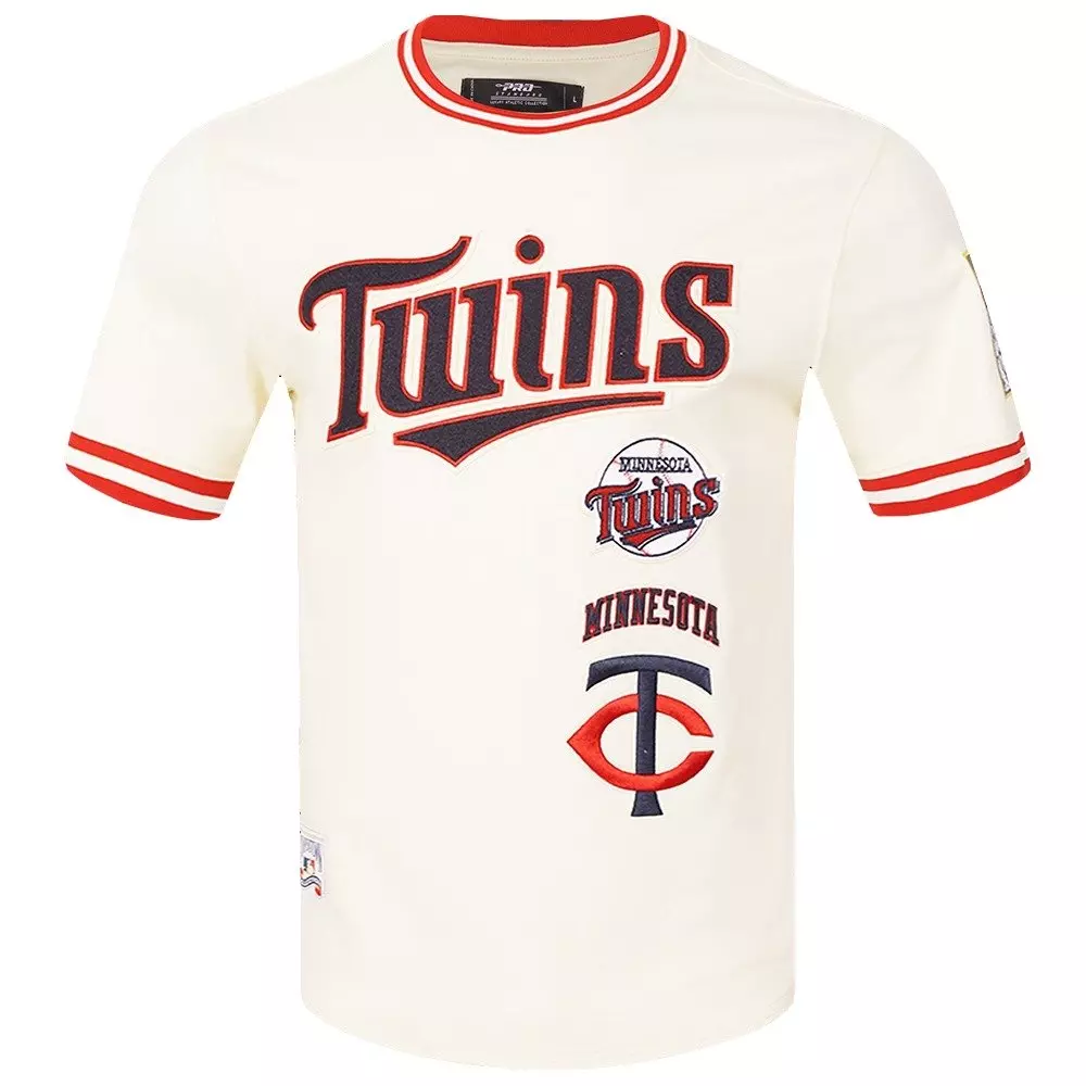 Pro Standard Men's MLB Minnesota Twins Retro Classic Double Knit Tee - Eggshell/Red - EGGSHELL/RED