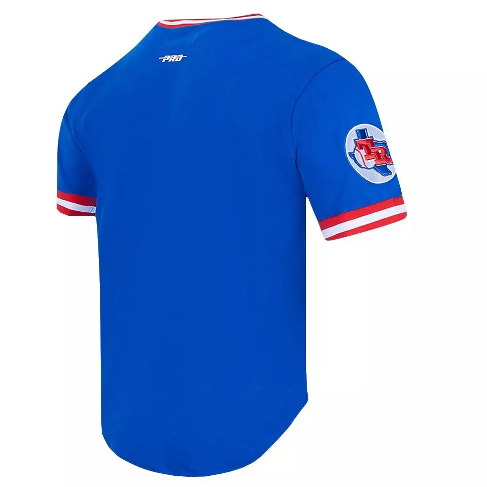 Pro Standard Men's MLB Texas Rangers Retro Classic Double Knit Tee -Royal/Red - ROYAL/RED