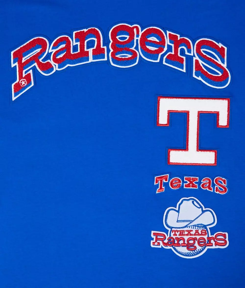 Pro Standard Men's MLB Texas Rangers Retro Classic Double Knit Tee -Royal/Red - ROYAL/RED