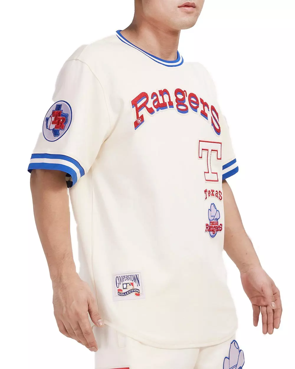 Pro Standard Men's MLB Texas Rangers Retro Classic Double Knit Tee -Eggshell/Royal - EGGSHELL/ROYAL BLUE