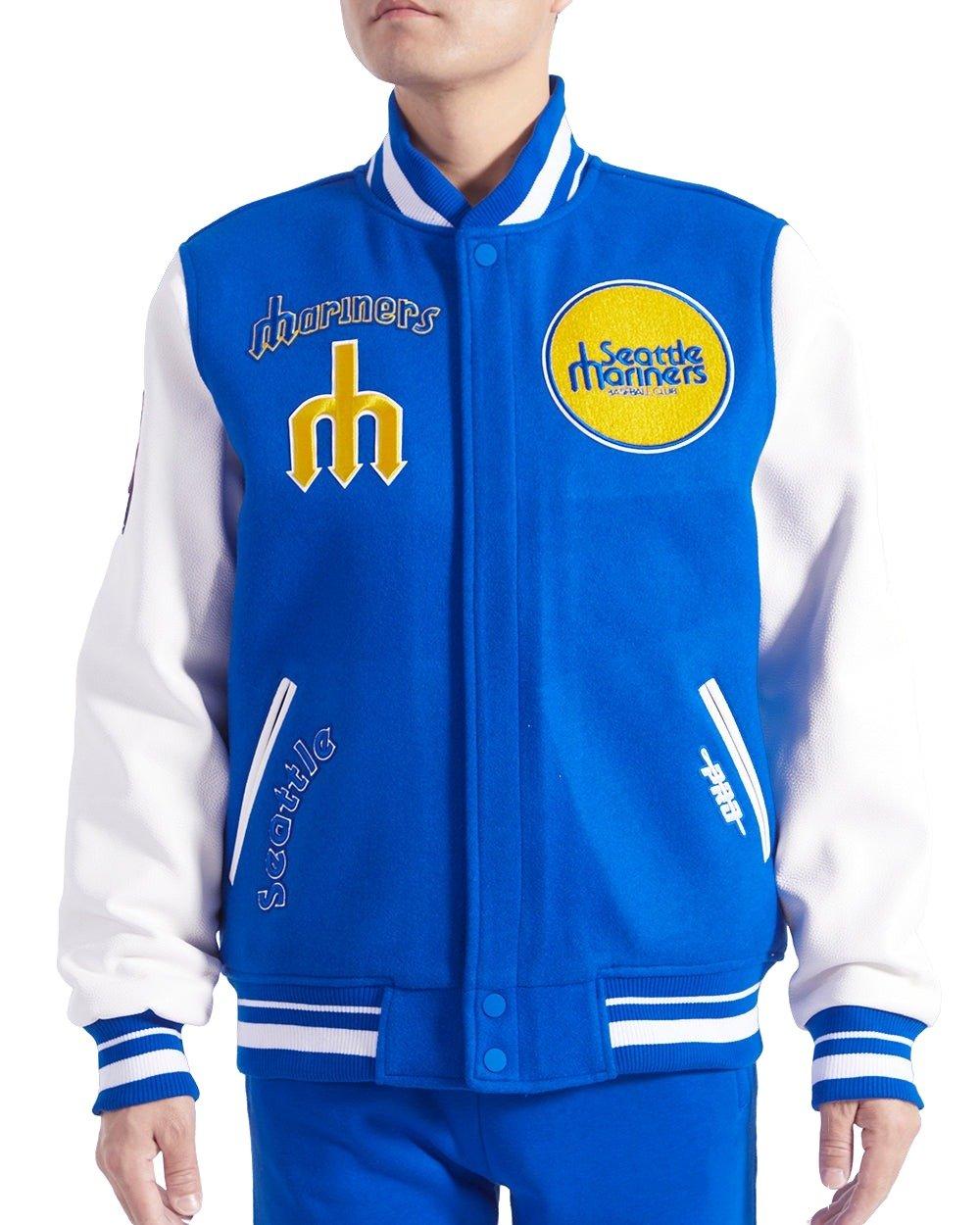 Pro Standard Men's MLB Seattle Mariners Retro Classic Rib Wool Varsity Jacket - Royal/White - ROYAL/WHITE Thumbnail View 1