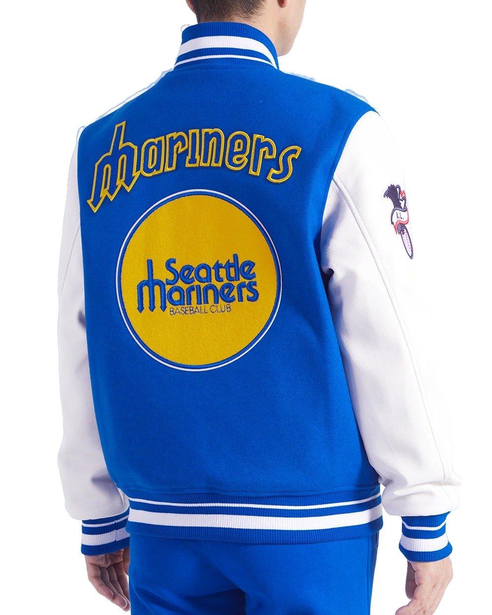 Pro Standard Men's MLB Seattle Mariners Retro Classic Rib Wool Varsity Jacket -Royal/White - ROYAL/WHITE Thumbnail View 2