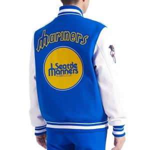 Pro Standard Men's MLB Seattle Mariners Retro Classic Rib Wool Varsity Jacket -Royal/White