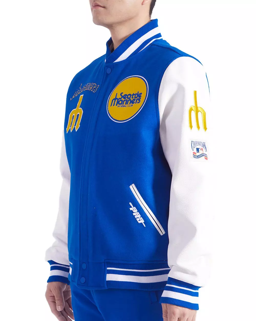 Pro Standard Men's MLB Seattle Mariners Retro Classic Rib Wool Varsity Jacket -Royal/White - ROYAL/WHITE