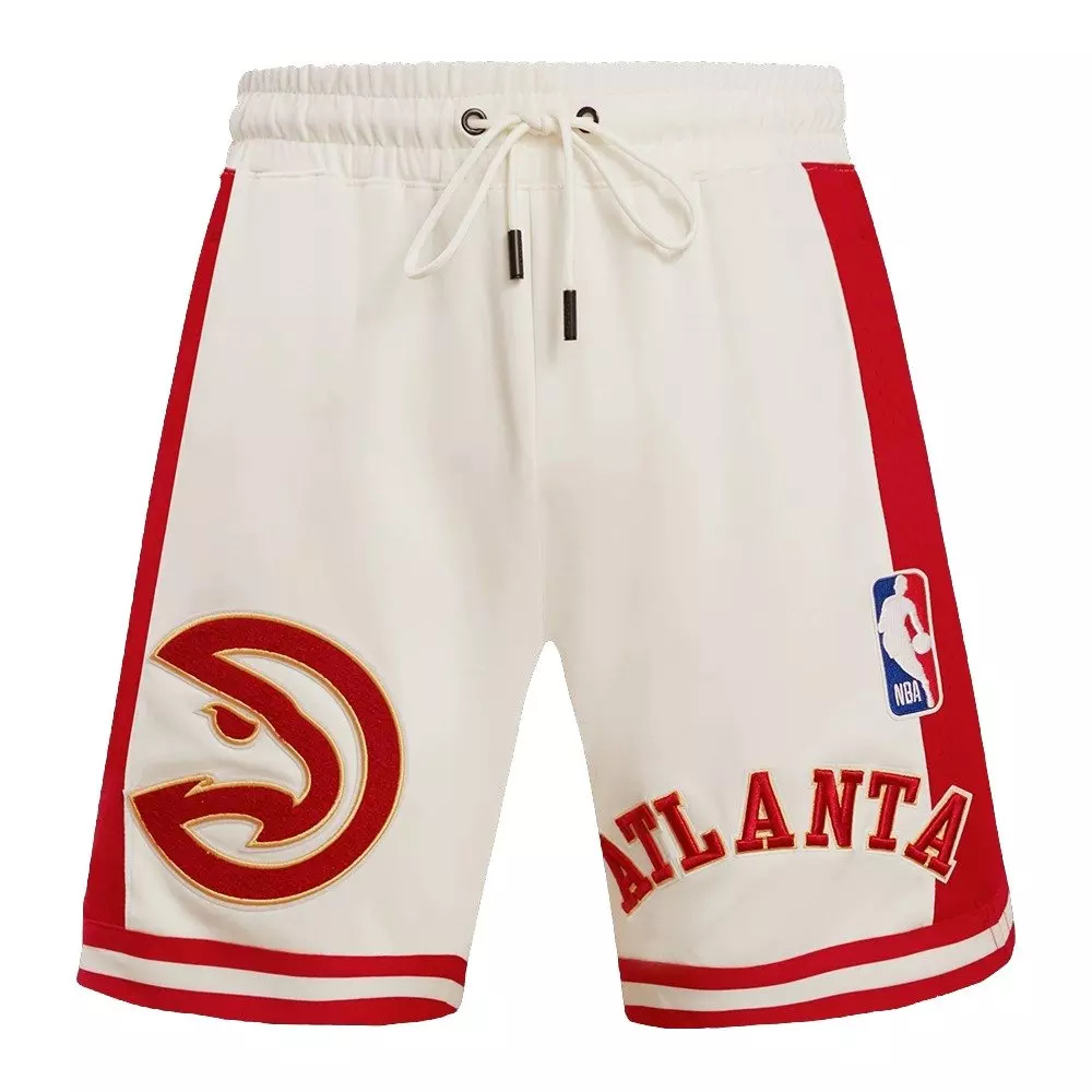 Pro Standard Men's NBA Atlanta Hawks Retro Classic Double Knit Shorts -Eggshell/Red - EGGSHELL/RED