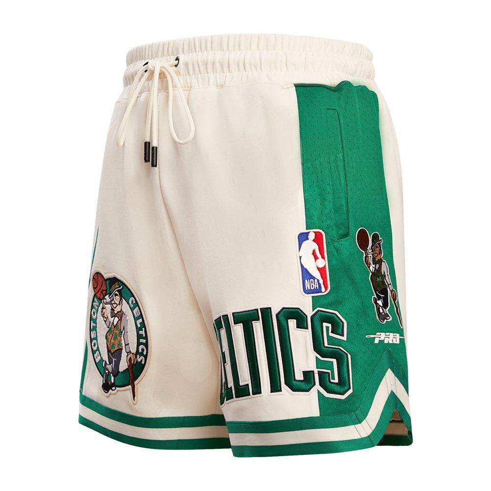 Pro Standard Men's NBA Boston Celtics Retro Classic Double Knit Shorts -Eggshell/Kelly Green - EGGSHELL/KELLY GREEN Thumbnail View 3