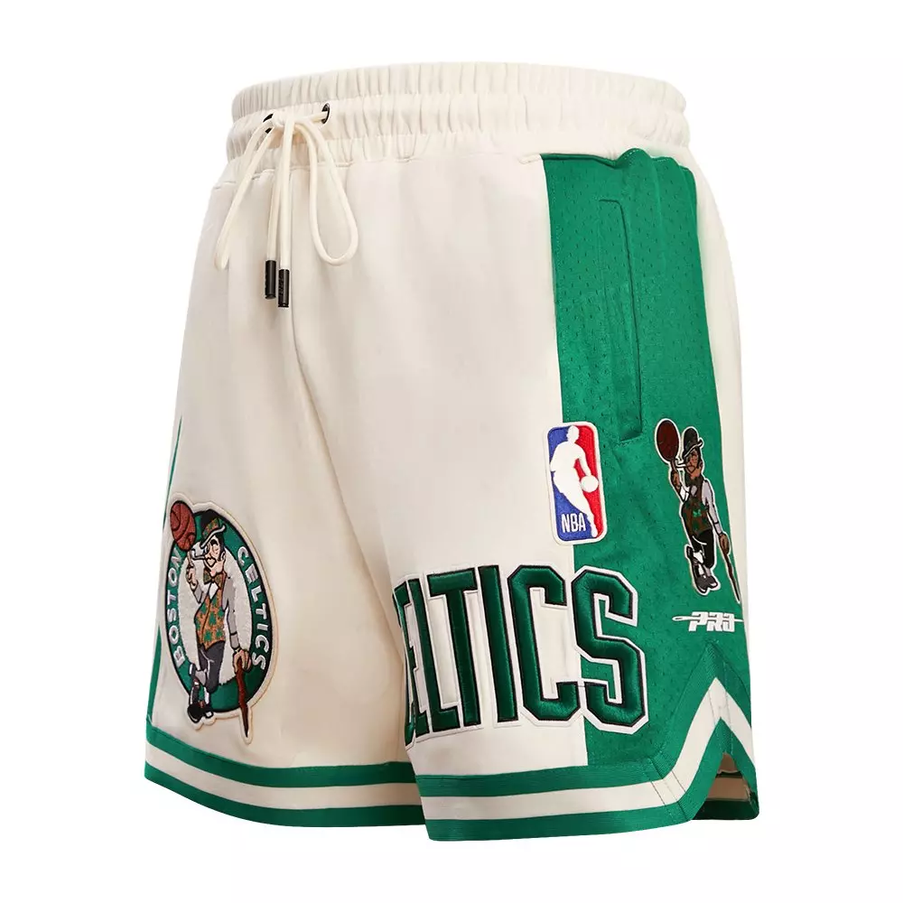 Pro Standard Men's NBA Boston Celtics Retro Classic Double Knit Shorts -Eggshell/Kelly Green - EGGSHELL/KELLY GREEN