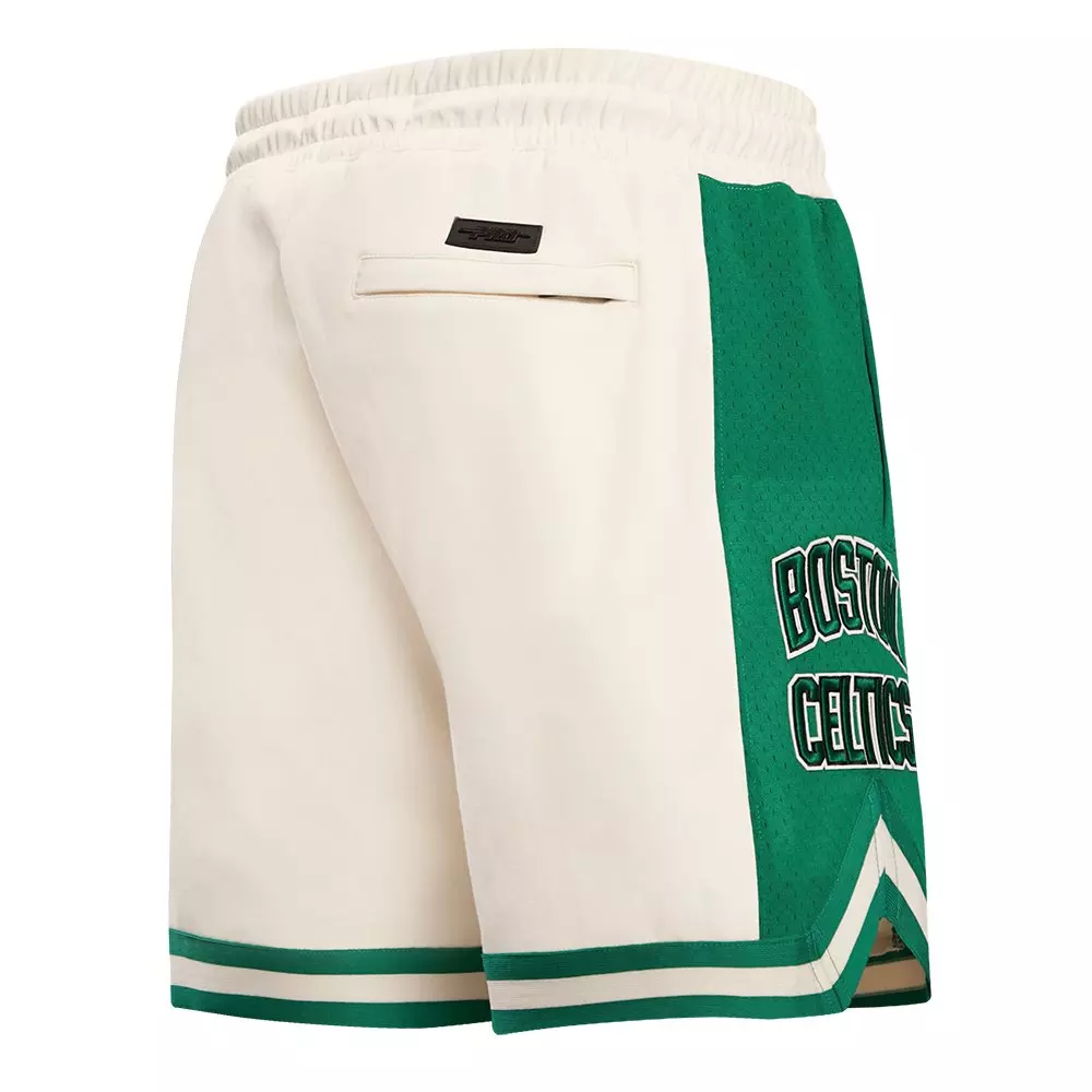 Pro Standard Men's NBA Boston Celtics Retro Classic Double Knit Shorts -Eggshell/Kelly Green - EGGSHELL/KELLY GREEN