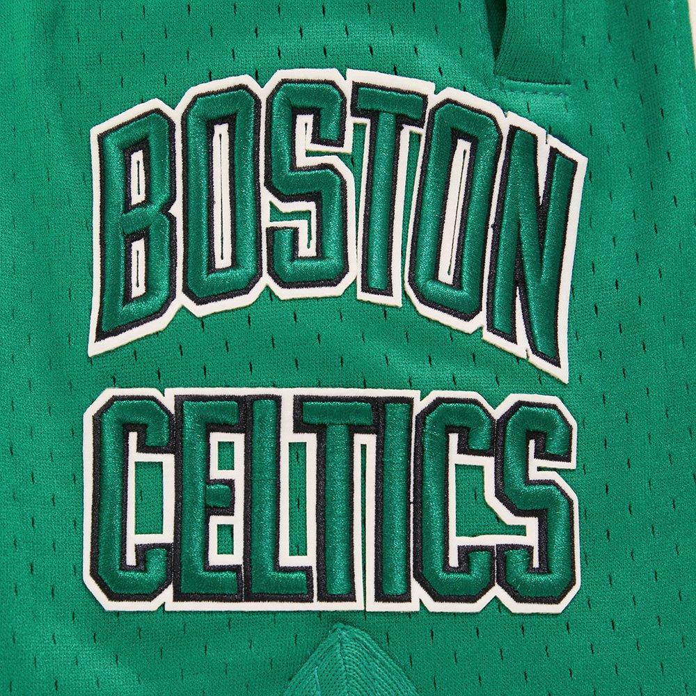 Pro Standard Men's NBA Boston Celtics Retro Classic Double Knit Shorts -Eggshell/Kelly Green - EGGSHELL/KELLY GREEN Thumbnail View 6
