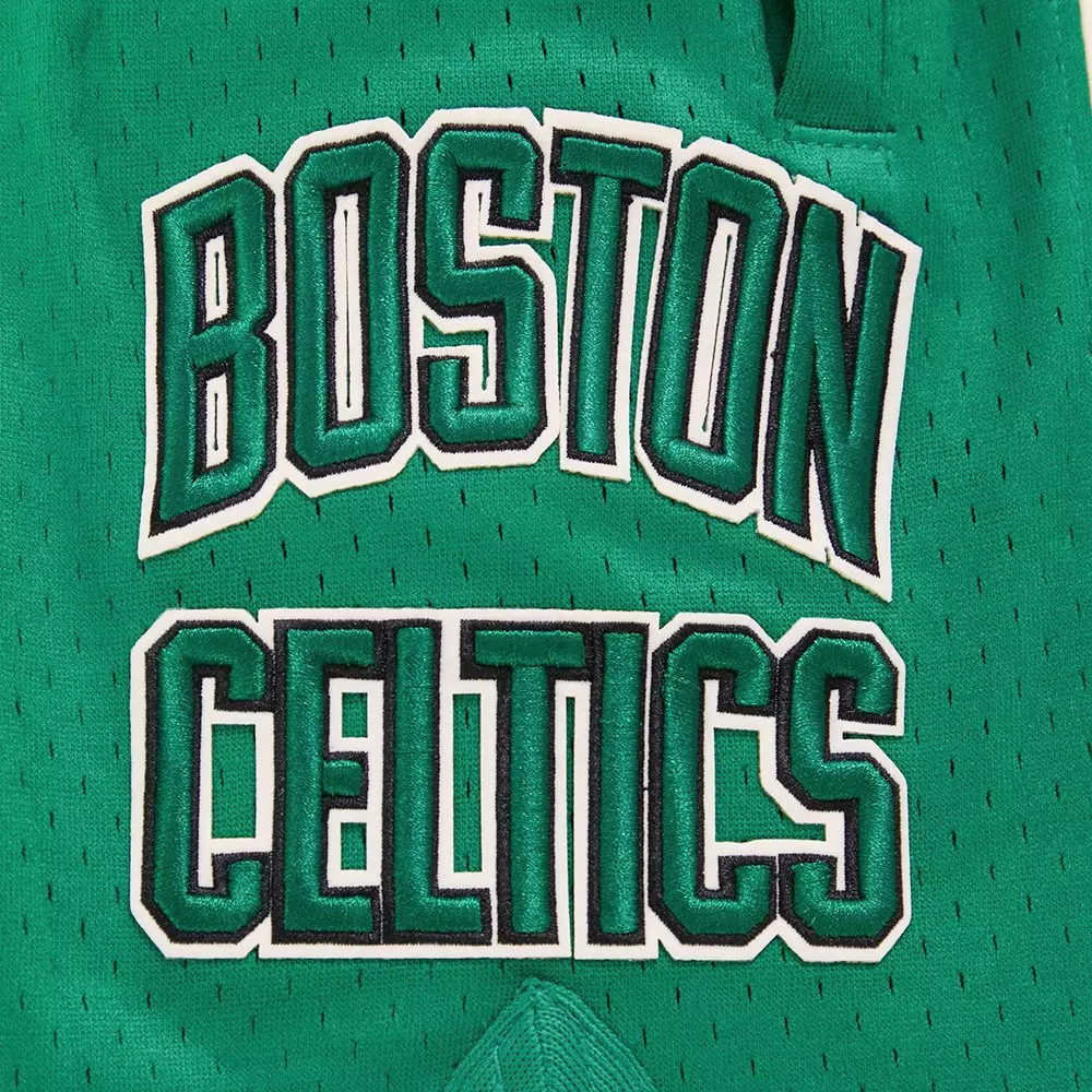 Pro Standard Men's NBA Boston Celtics Retro Classic Double Knit Shorts -Eggshell/Kelly Green - EGGSHELL/KELLY GREEN