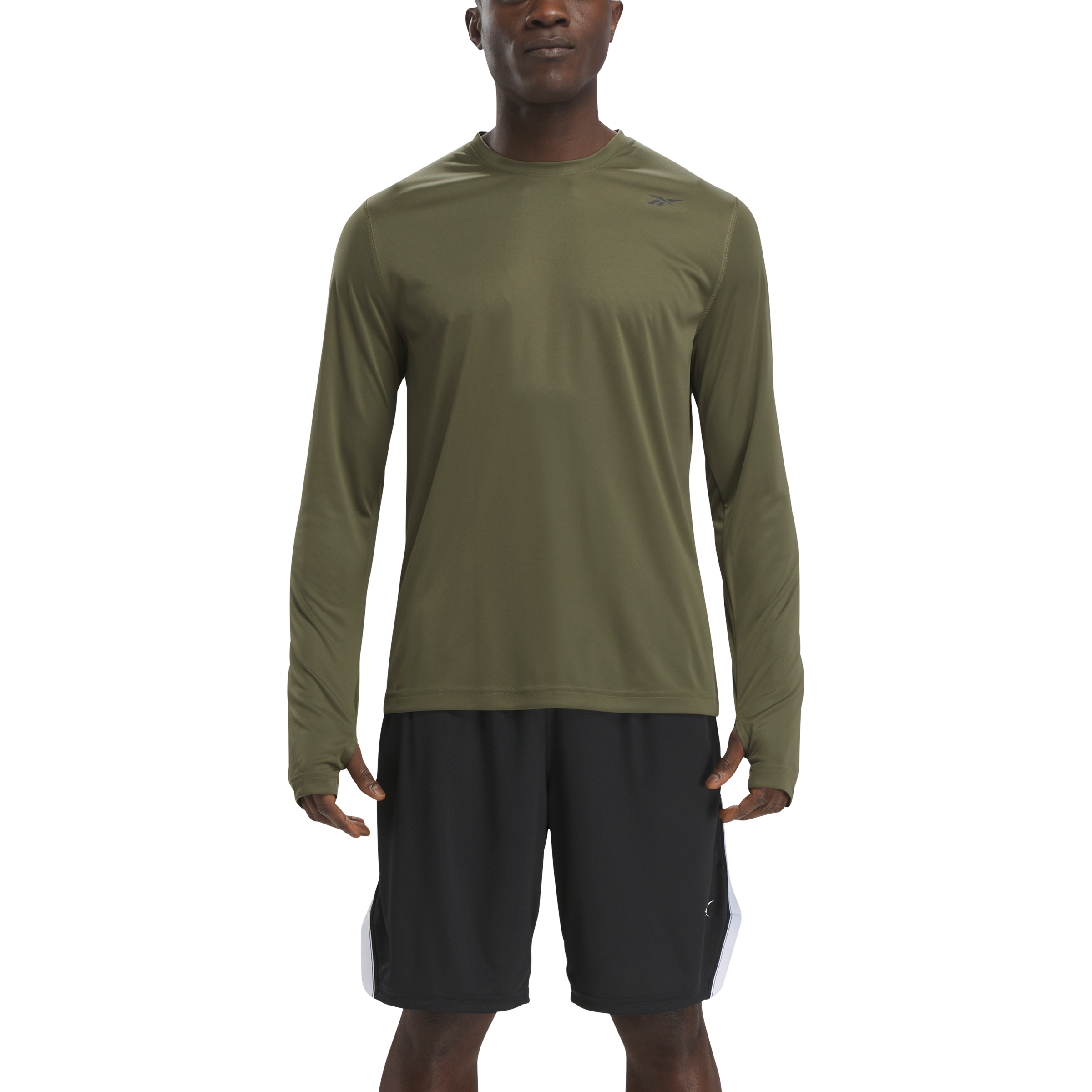 Reebok Men's Long Sleeve Training Tech Tee - Green - GREEN Thumbnail View 1