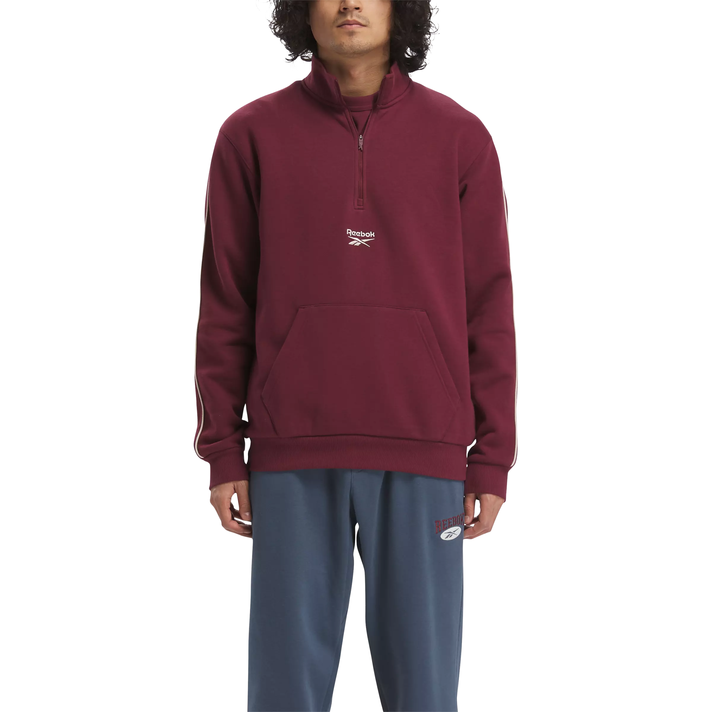 Reebok Men's Identity Vintage Sport 1/4 Zip Sweatshirt - Maroon - MAROON