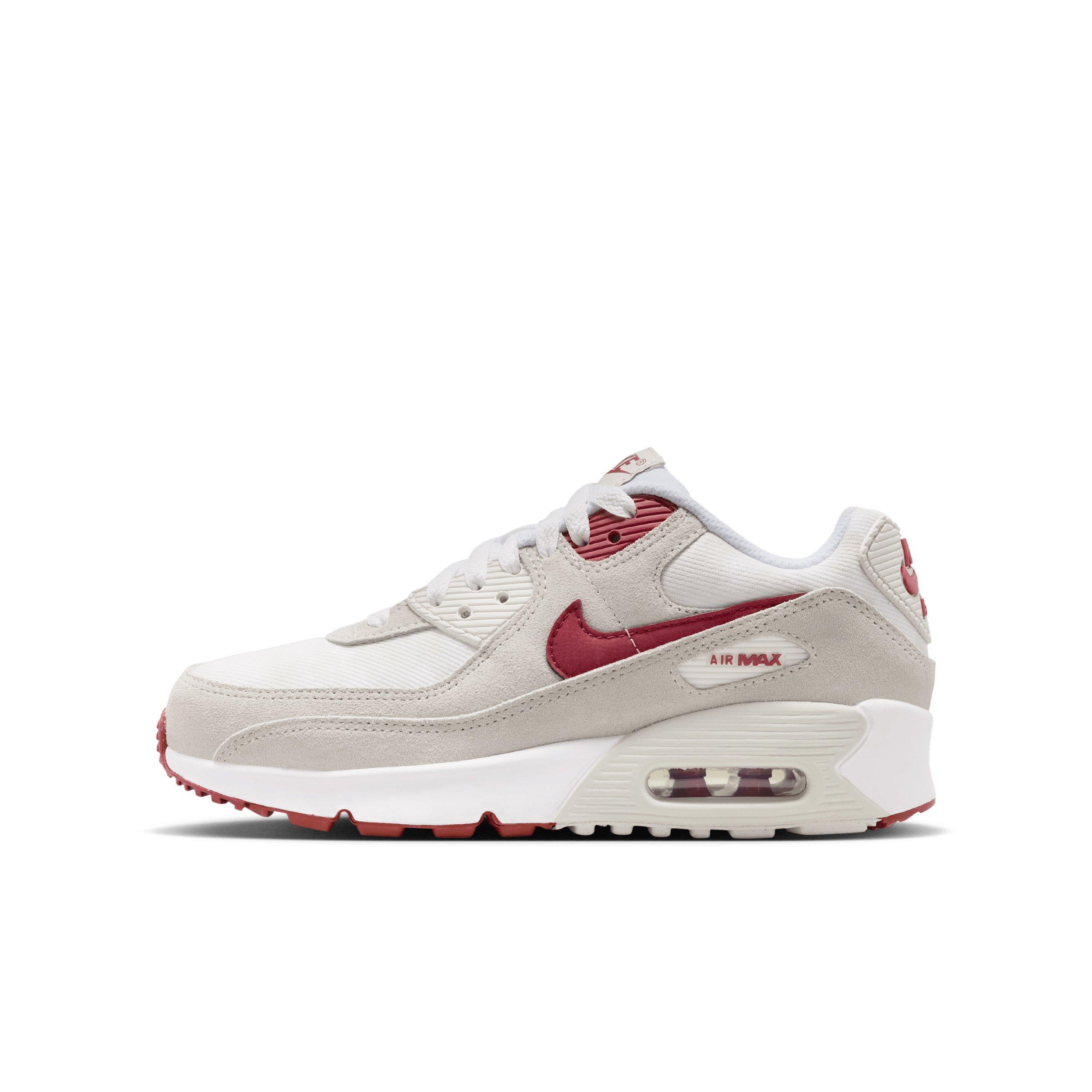Nike Air Max 90 SE "White/Light Bone/Summit White/Team Crimson" Grade School Boys' Shoe - WHITE/LT BONE/WHITE/CRIMSON Thumbnail View 2