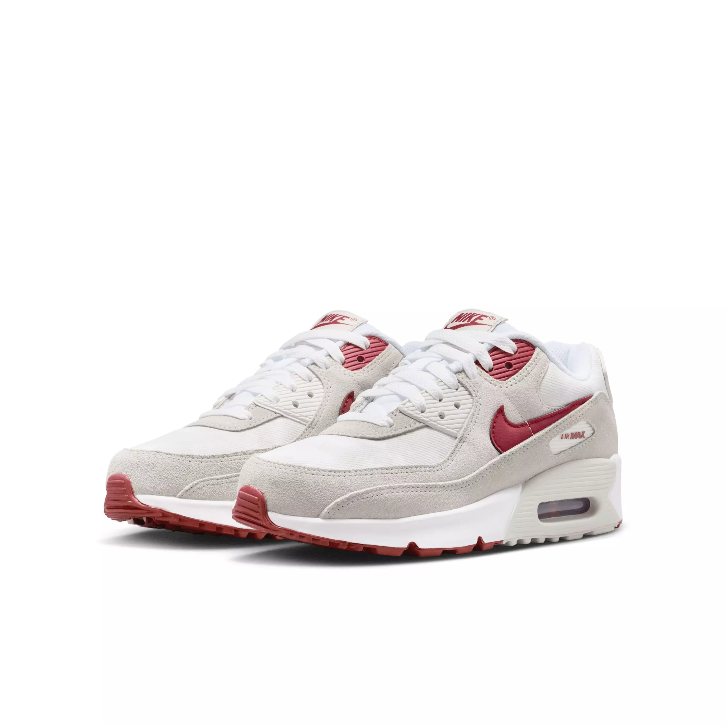 Nike Air Max 90 SE "White/Light Bone/Summit White/Team Crimson" Grade School Boys' Shoe - WHITE/LT BONE/WHITE/CRIMSON