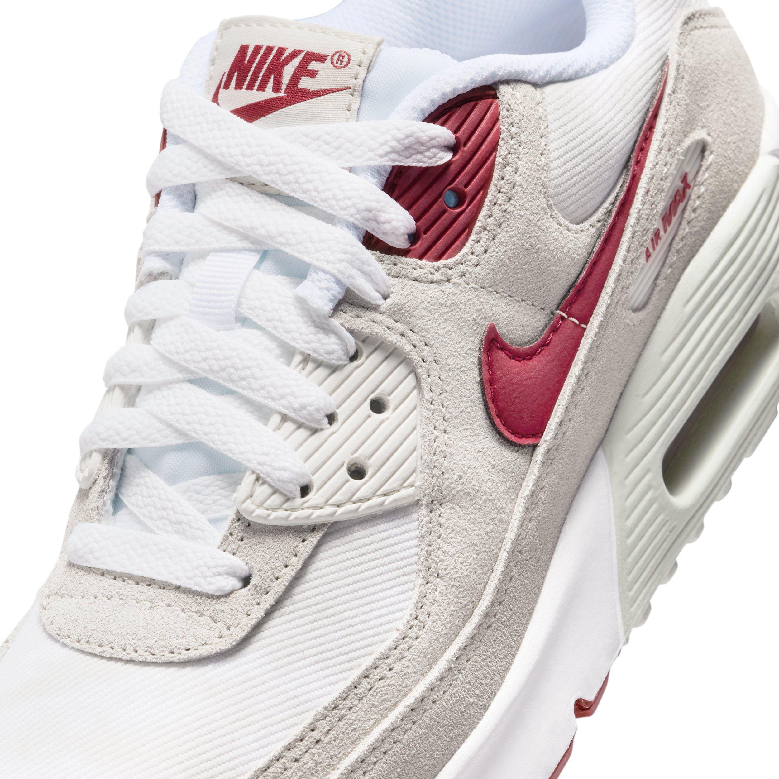 Nike Air Max 90 SE "White/Light Bone/Summit White/Team Crimson" Grade School Boys' Shoe - WHITE/LT BONE/WHITE/CRIMSON Thumbnail View 7