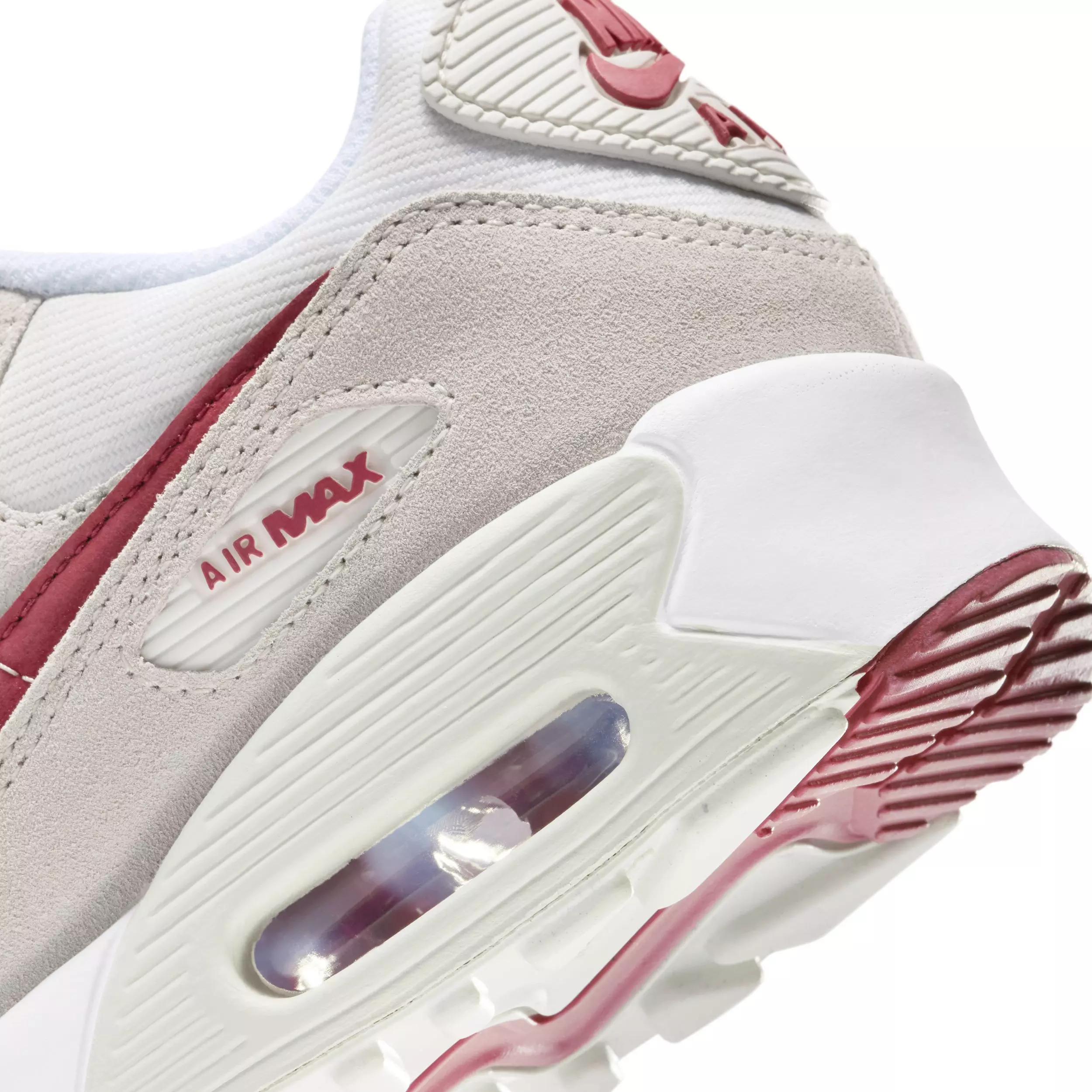 Nike Air Max 90 SE "White/Light Bone/Summit White/Team Crimson" Grade School Boys' Shoe - WHITE/LT BONE/WHITE/CRIMSON