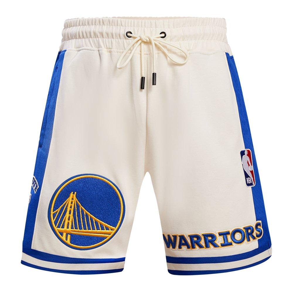 Pro Standard Men's NBA Golden State Warriors Retro Classic Double Knit Shorts -Eggshell/Royal - EGGSHELL/ROYAL BLUE Thumbnail View 1