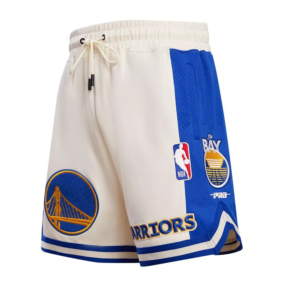 Pro Standard Men's NBA Golden State Warriors Retro Classic Double Knit Shorts - Eggshell/Royal - EGGSHELL/ROYAL BLUE