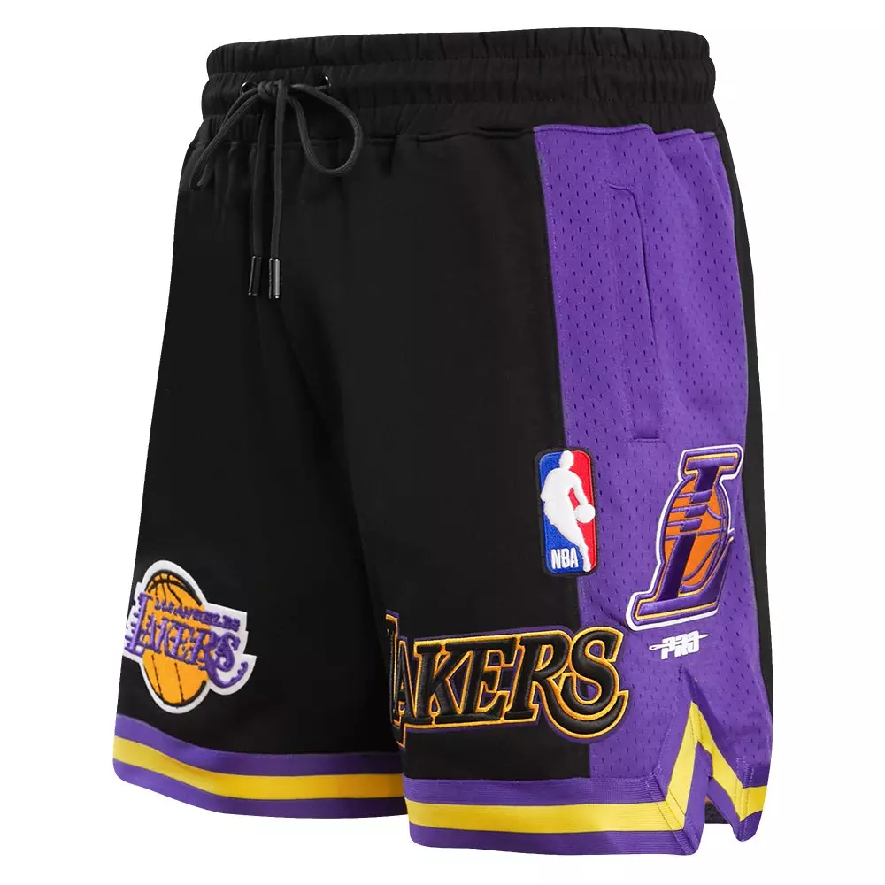 Pro Standard Men's NBA Los Angeles Lakers Retro Classic Double Knit Shorts -Black/Purple/Yellow - BLACK/PURPLE/YELLOW