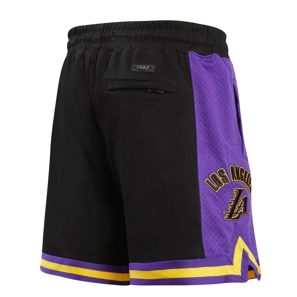 Pro Standard Men's NBA Los Angeles Lakers Retro Classic Double Knit Shorts - Black/Purple/Yellow - BLACK/PURPLE/YELLOW Thumbnail View 4