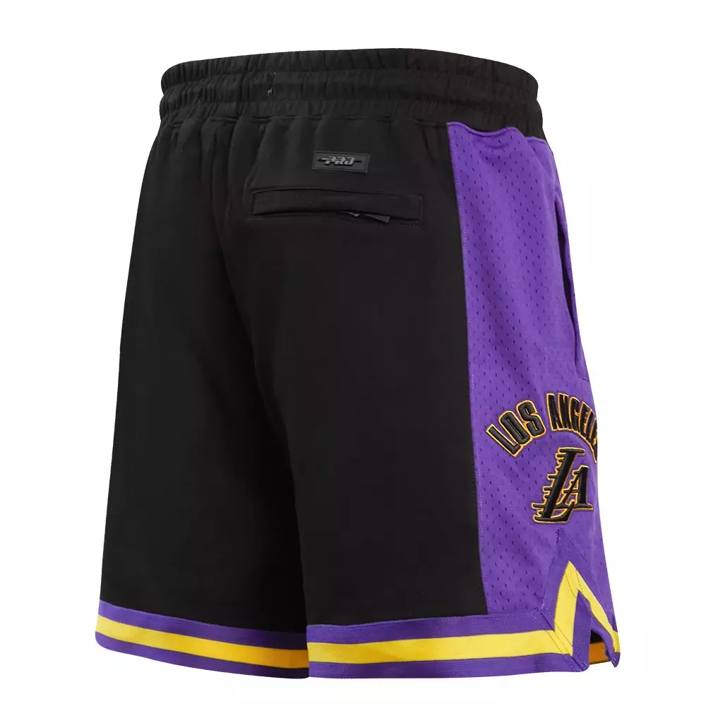 Pro Standard Men's NBA Los Angeles Lakers Retro Classic Double Knit Shorts -Black/Purple/Yellow - BLACK/PURPLE/YELLOW