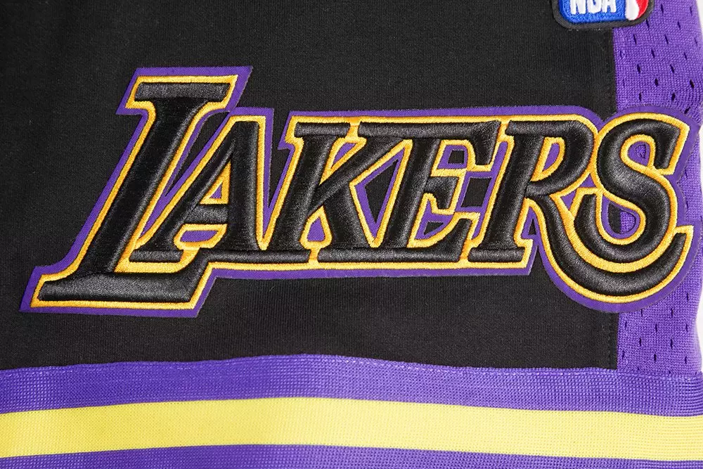 Pro Standard Men's NBA Los Angeles Lakers Retro Classic Double Knit Shorts -Black/Purple/Yellow - BLACK/PURPLE/YELLOW