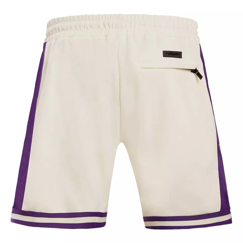 Pro Standard Men's NBA Los Angeles Lakers Retro Classic Double Knit Shorts -Eggshell/Purple - EGGSHELL/PURPLE
