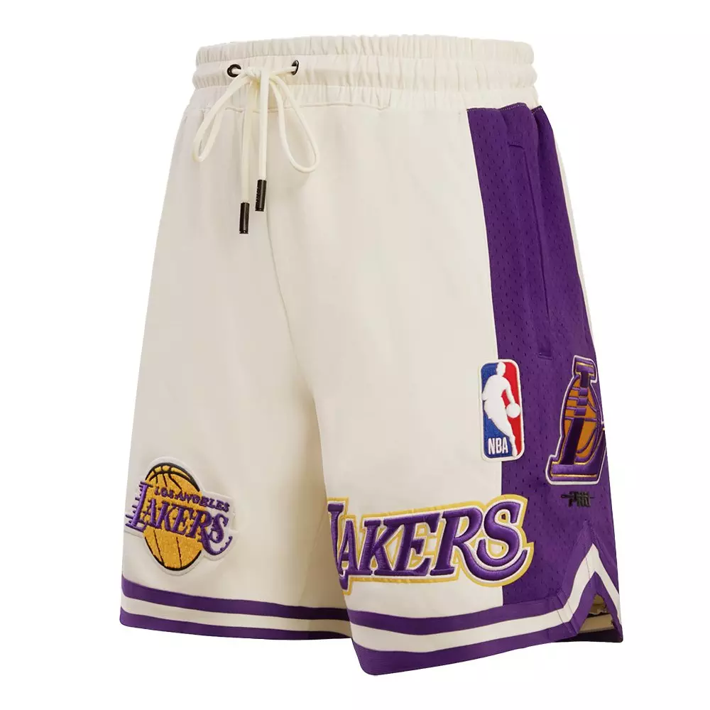Pro Standard Men's NBA Los Angeles Lakers Retro Classic Double Knit Shorts - Eggshell/Purple - EGGSHELL/PURPLE