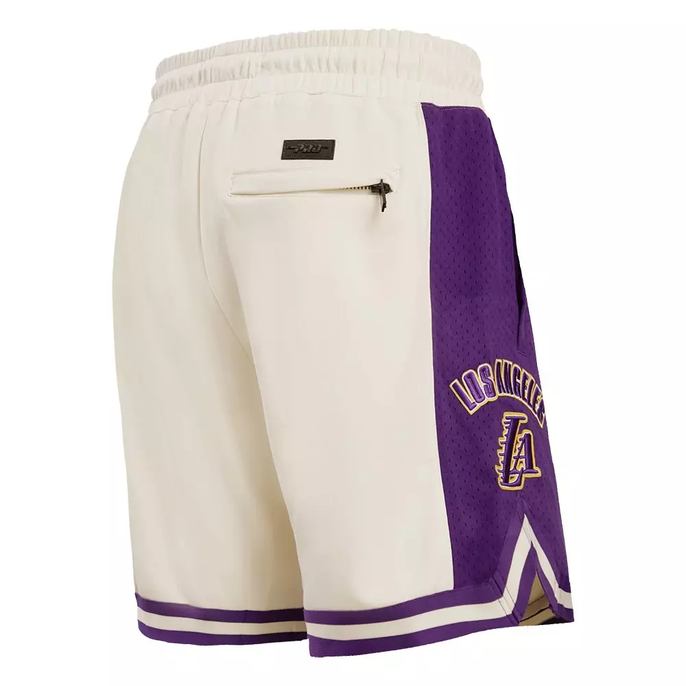 Pro Standard Men's NBA Los Angeles Lakers Retro Classic Double Knit Shorts - Eggshell/Purple - EGGSHELL/PURPLE