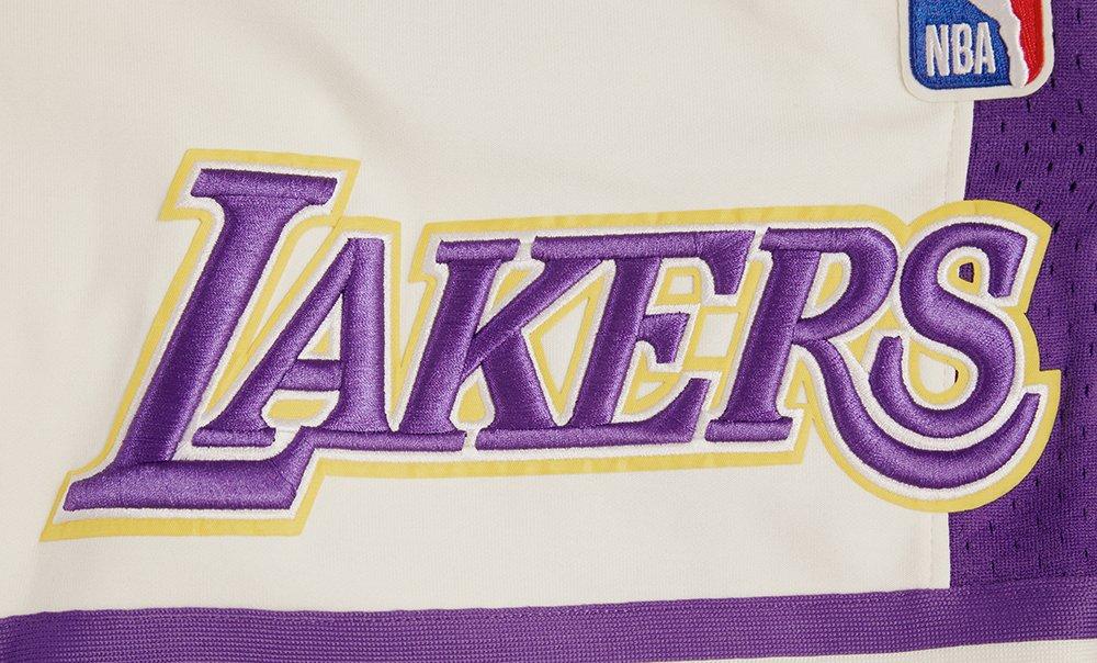 Pro Standard Men's NBA Los Angeles Lakers Retro Classic Double Knit Shorts -Eggshell/Purple - EGGSHELL/PURPLE Thumbnail View 6