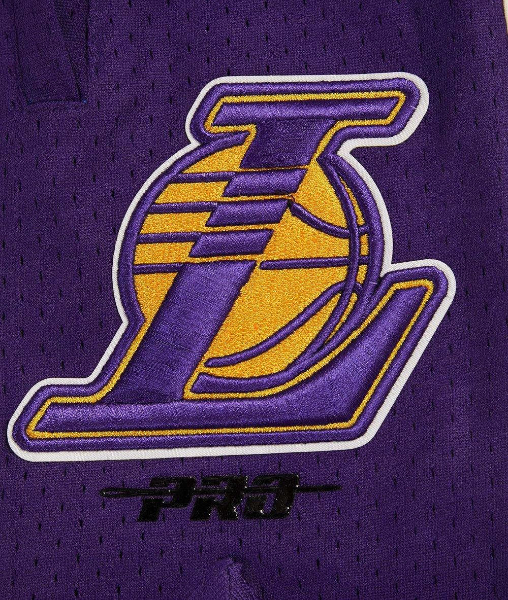 Pro Standard Men's NBA Los Angeles Lakers Retro Classic Double Knit Shorts -Eggshell/Purple - EGGSHELL/PURPLE Thumbnail View 7