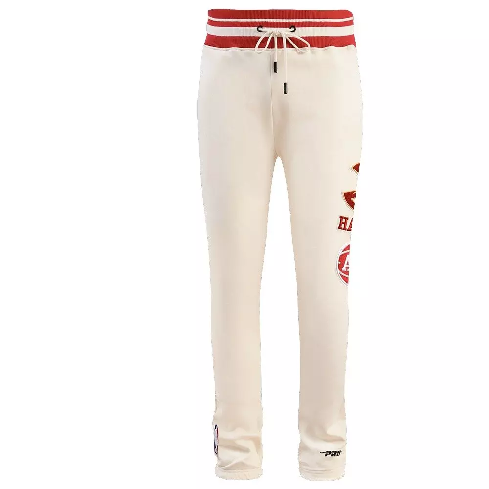 Pro Standard Men's NBA Atlanta Hawks Retro Classic Fleece Sweatpants -Eggshell/Red - EGGSHELL/RED