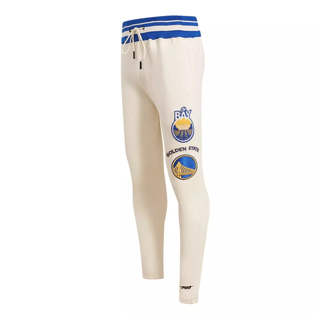 Pro Standard Men's NBA Golden State Warriors Retro Classic Fleece Sweatpants -Eggshell/Royal - EGGSHELL/ROYAL BLUE