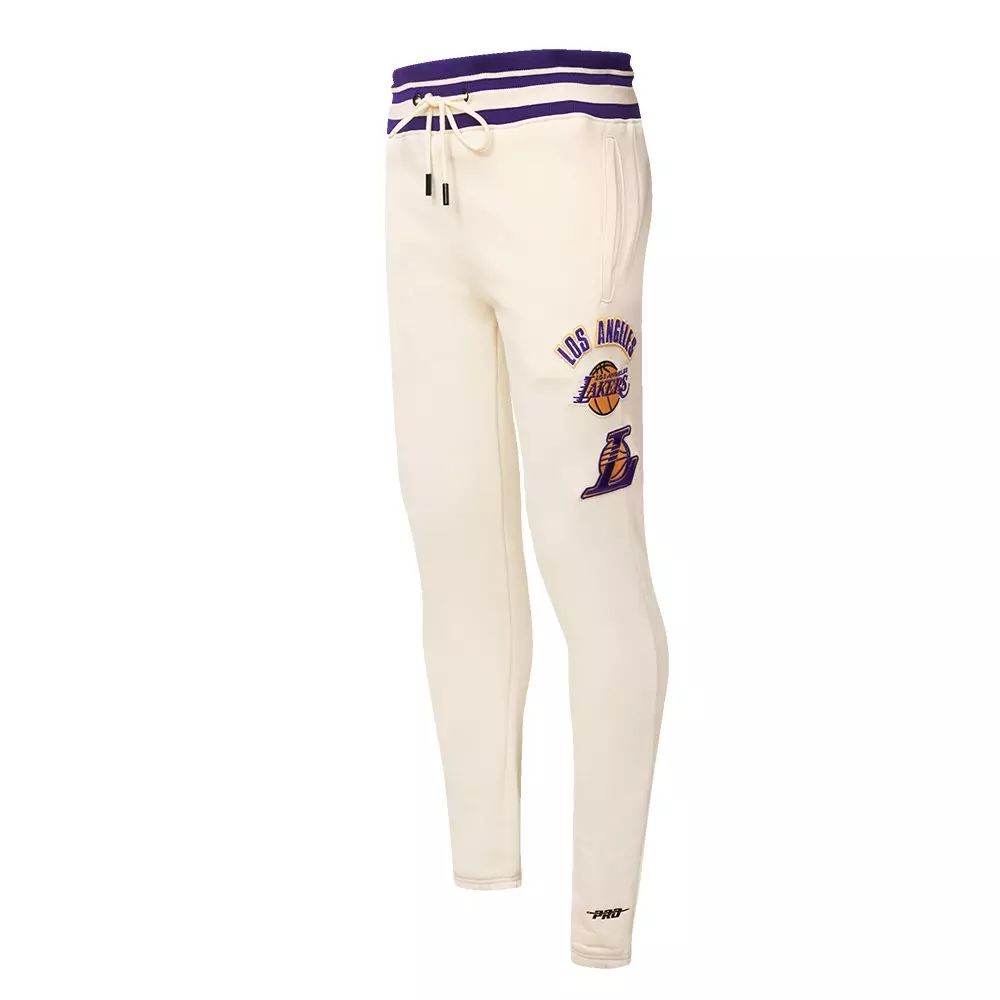 Pro Standard Men's NBA Los Angeles Lakers Retro Classic Fleece Sweatpants -Eggshell/Purple - EGGSHELL/PURPLE