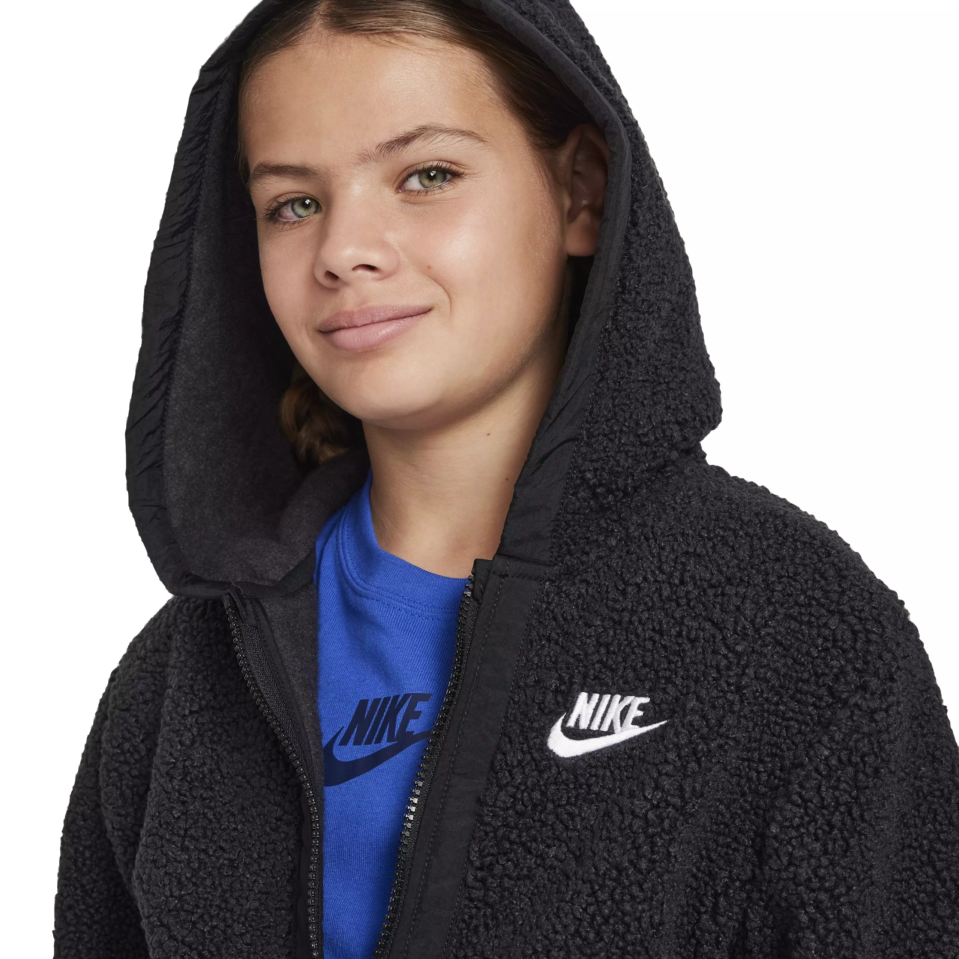 Nike Big Kids' Sportswear Club Fleece Full Zip Winterized Jacket - Black - BLACK