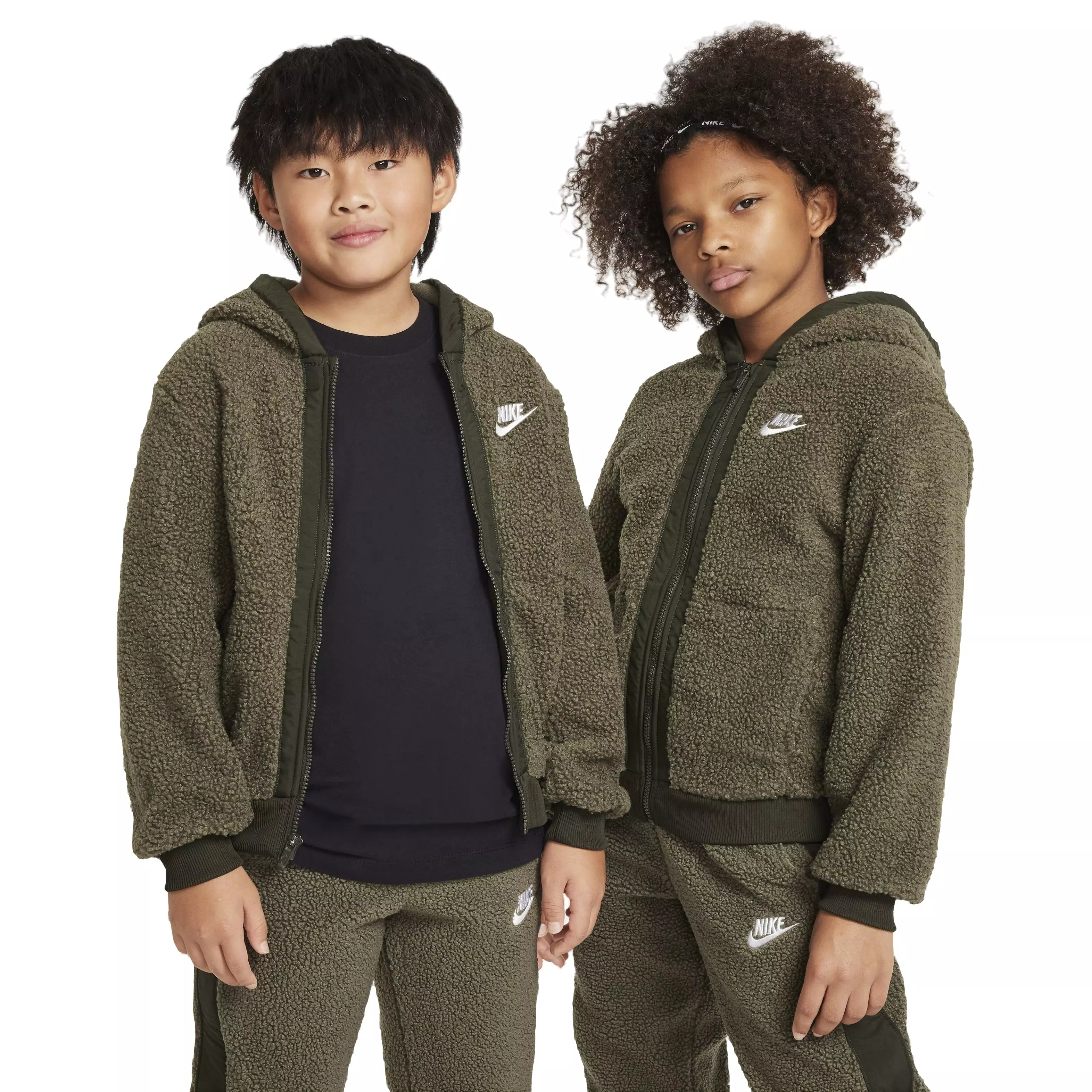 Nike Big Kids' Sportswear Club Fleece Full Zip Winterized Jacket - Cargo Khaki - CARGO KHAKI