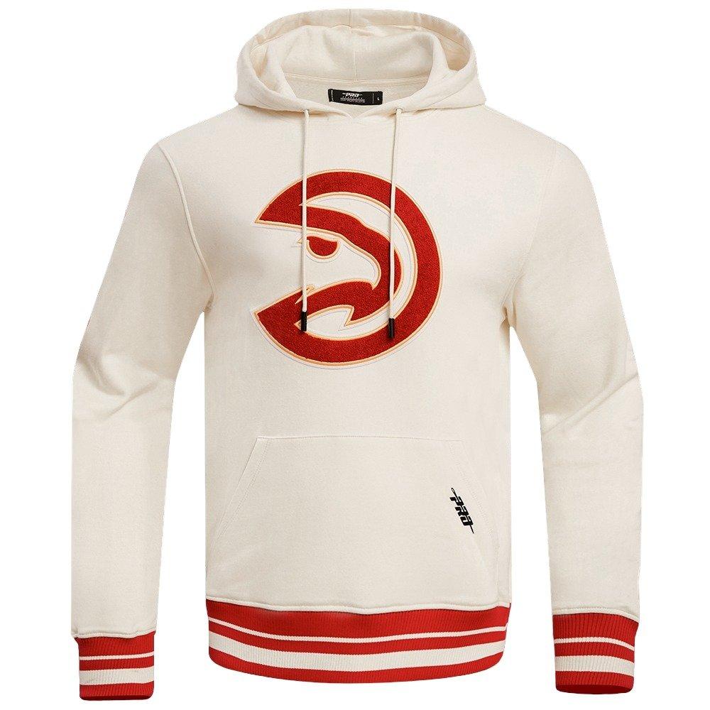 Pro Standard Men's NBA Atlanta Hawks Retro Classic Fleece Pullover Hoodie -Eggshell/Red - EGGSHELL/RED Thumbnail View 1