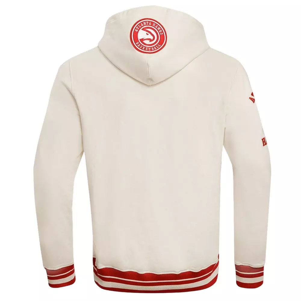Pro Standard Men's NBA Atlanta Hawks Retro Classic Fleece Pullover Hoodie -Eggshell/Red - EGGSHELL/RED
