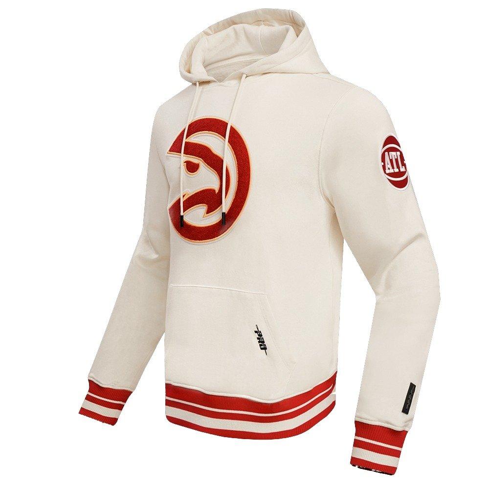Pro Standard Men's NBA Atlanta Hawks Retro Classic Fleece Pullover Hoodie -Eggshell/Red - EGGSHELL/RED Thumbnail View 3