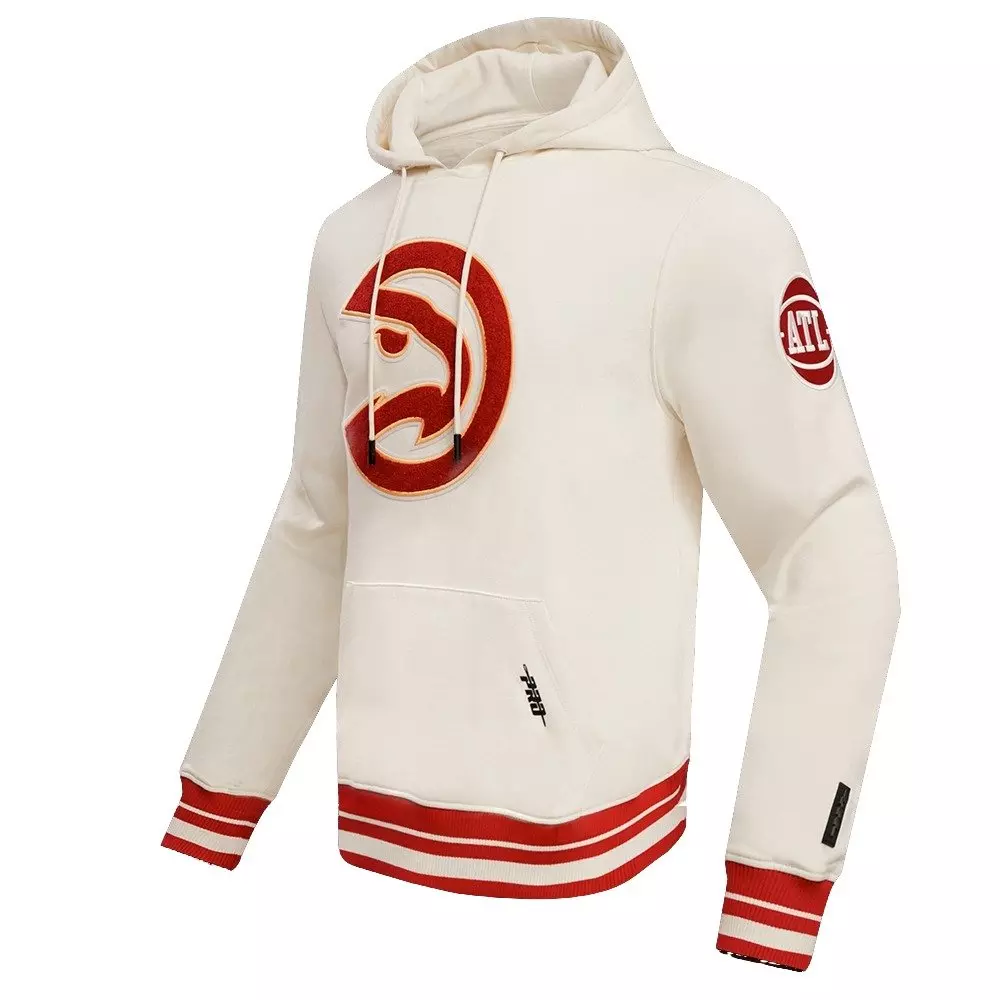 Pro Standard Men's NBA Atlanta Hawks Retro Classic Fleece Pullover Hoodie -Eggshell/Red - EGGSHELL/RED