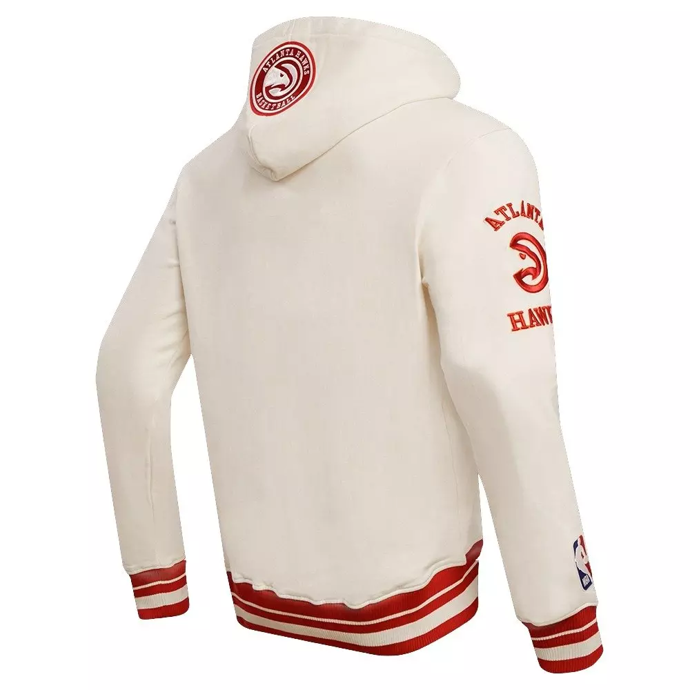 Pro Standard Men's NBA Atlanta Hawks Retro Classic Fleece Pullover Hoodie -Eggshell/Red - EGGSHELL/RED