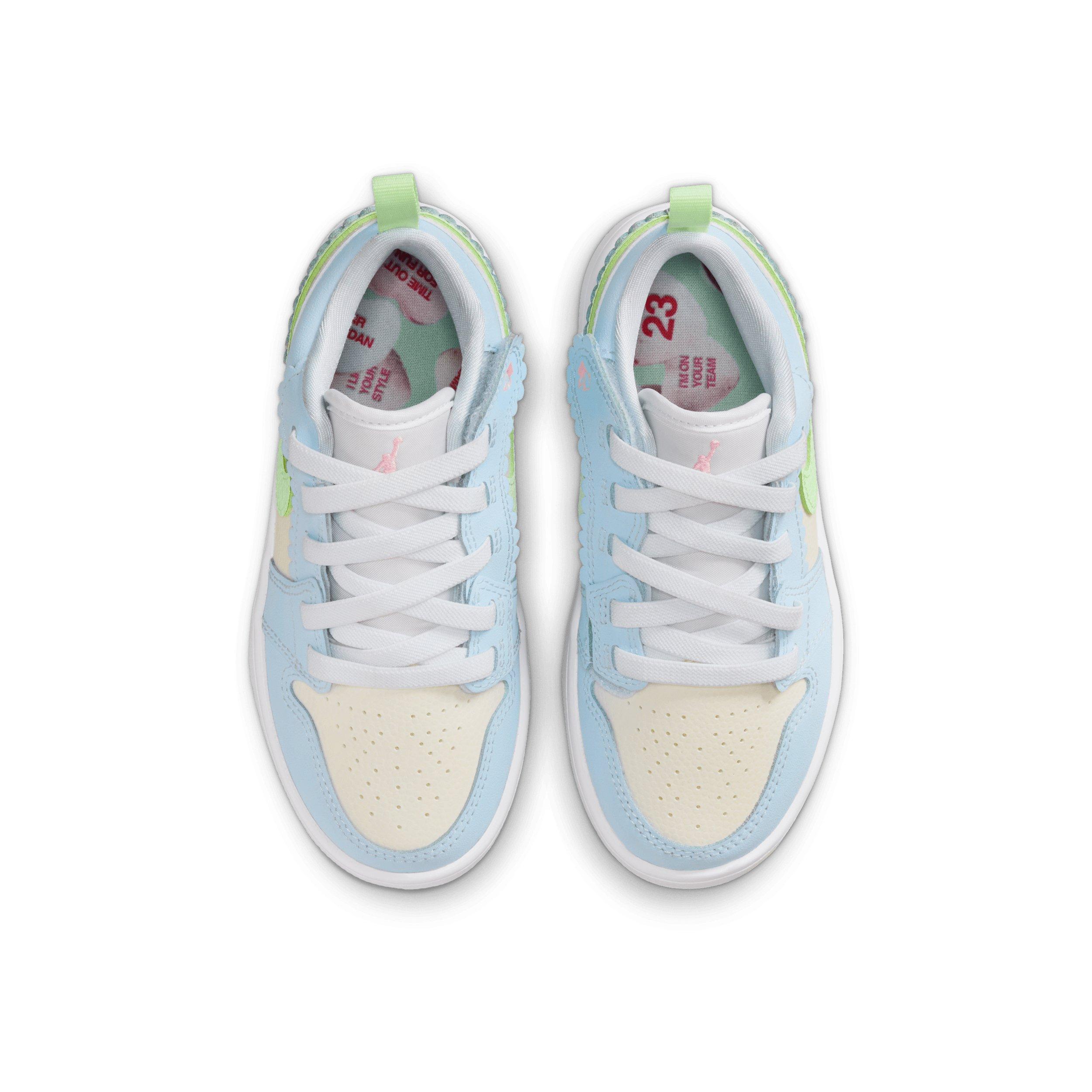 Jordan 1 Low Alt SE "Half Blue/Sail/White/Vapor Green" Preschool Girls' Shoe - BLUE/SAIL/WHITE/GREEN Thumbnail View 4