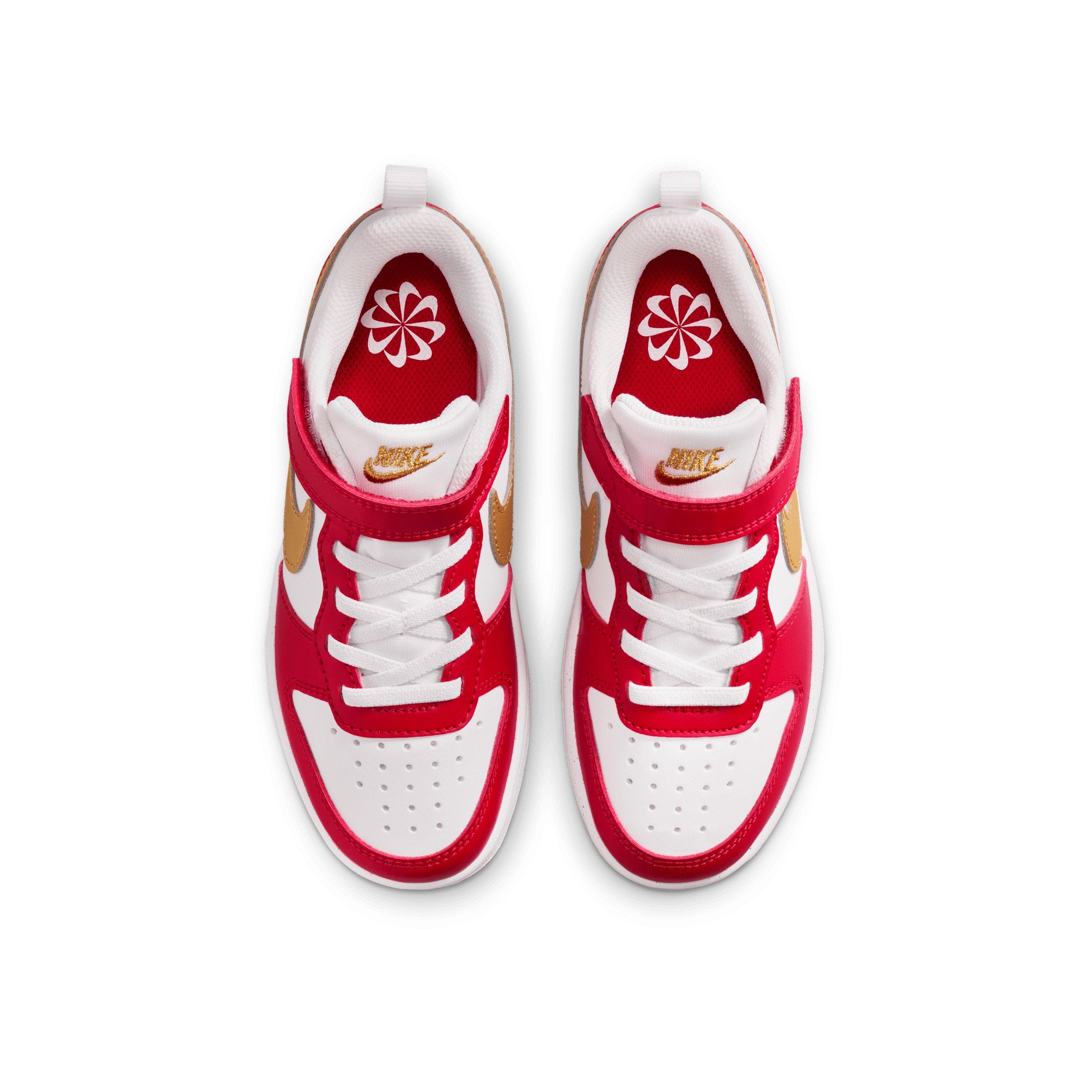 Nike Court Borough Low Recraft "White/University Red/White/Metallic Gold" Preschool Boys' Shoe - WHITE/RED/WHITE/GOLD Thumbnail View 4