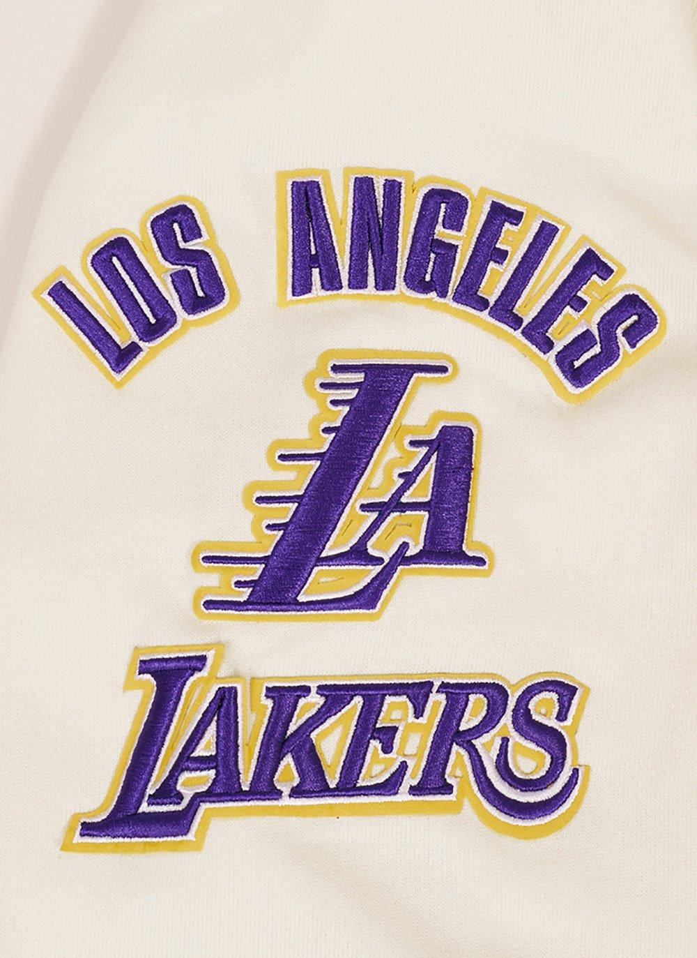 Pro Standard Men's NBA Los Angeles Lakers Retro Classic Fleece Pullover Hoodie -Eggshell/Purple - EGGSHELL/PURPLE Thumbnail View 7