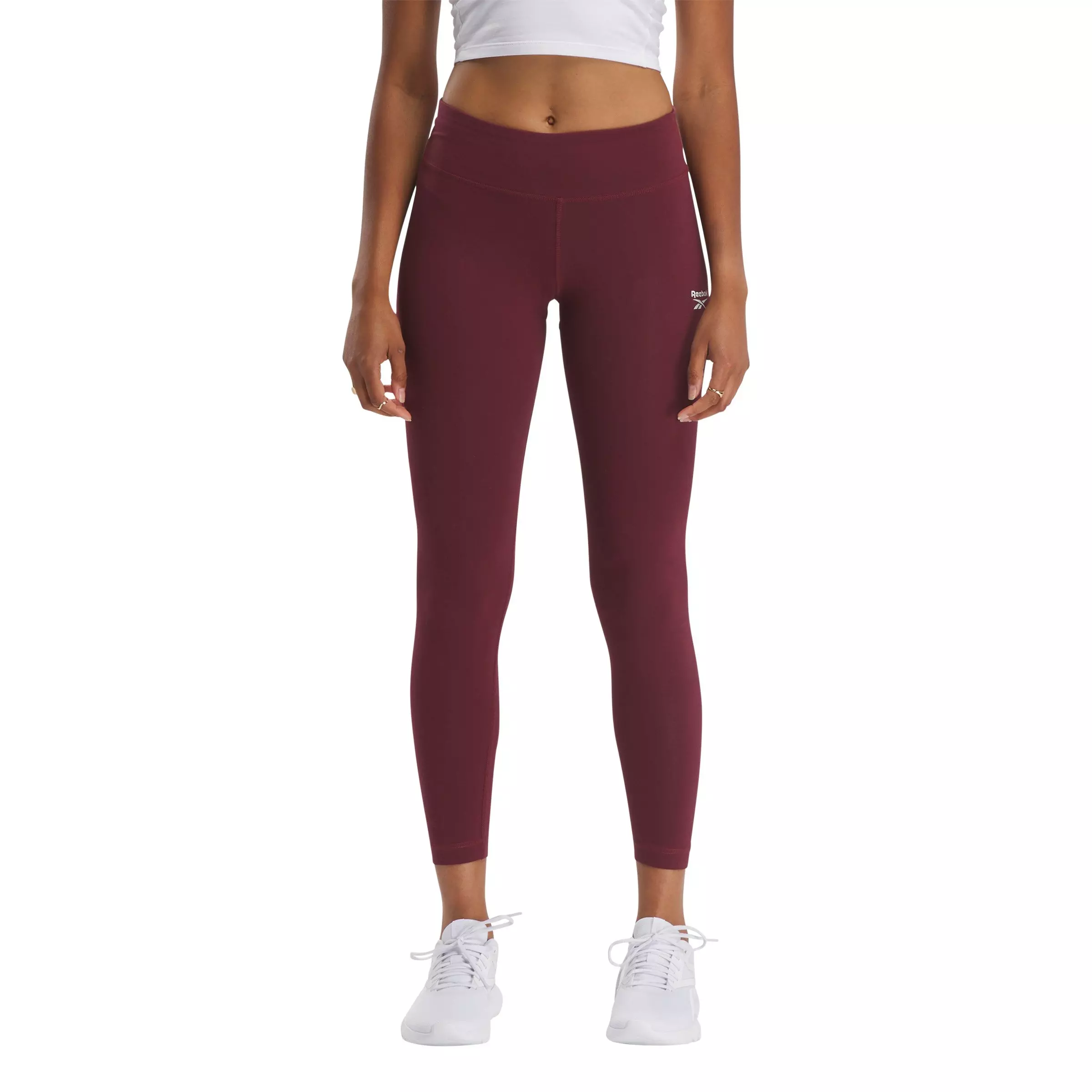 Reebok Women's Identity Small Logo Cotton Leggings - Maroon - MAROON