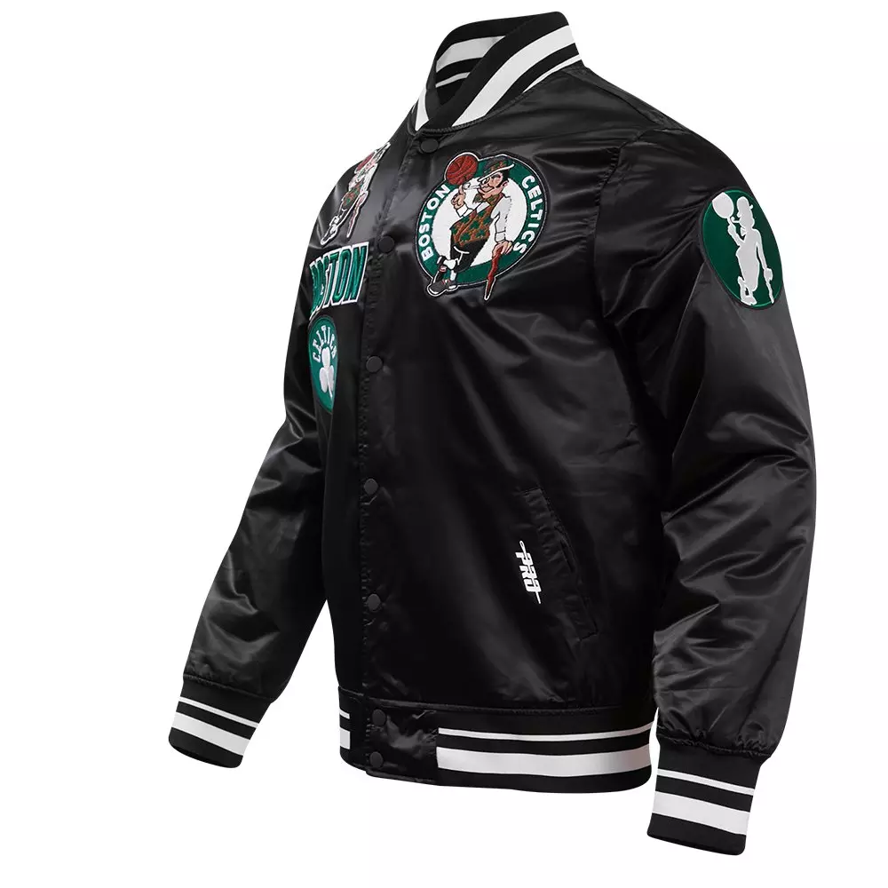 Pro Standard Men's NBA Boston Celtics Retro Classic Rib Satin Jacket -Black - BLACK