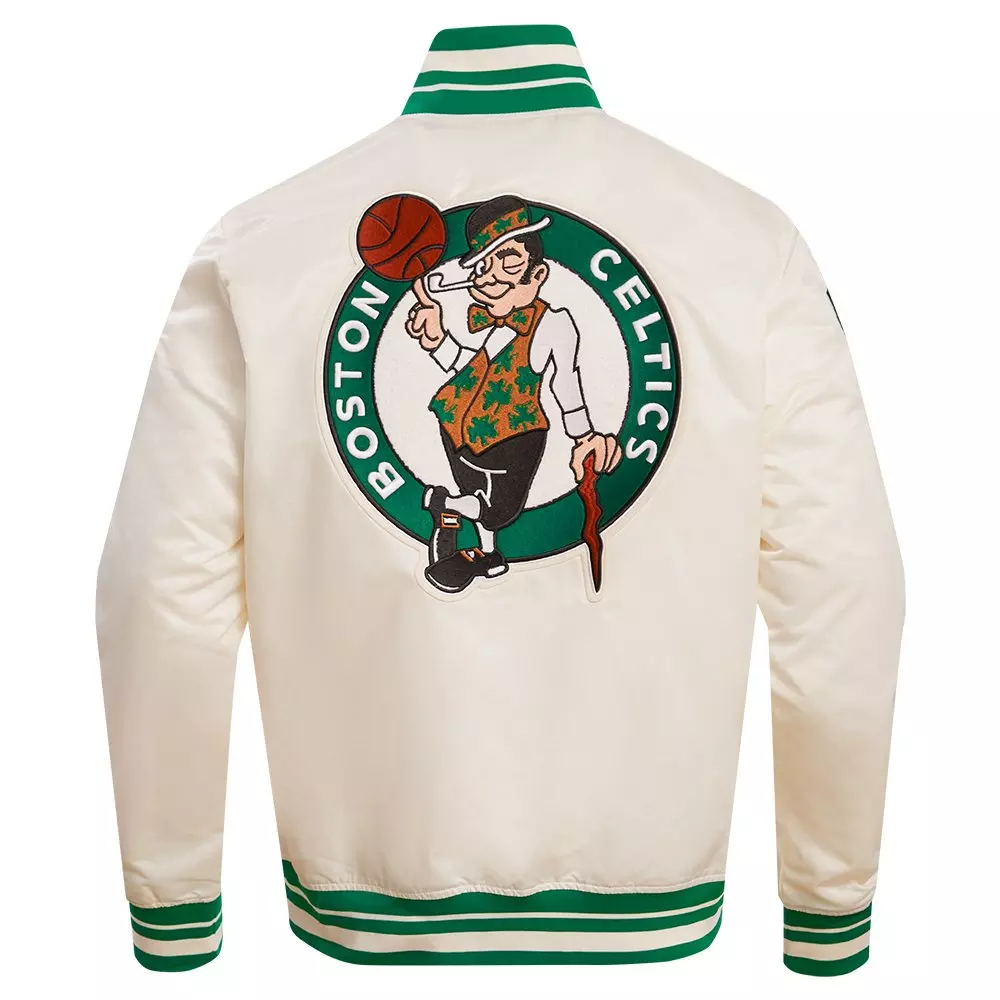 Pro Standard Men's NBA Boston Celtics Retro Classic Rib Satin Jacket - Eggshell/Kelly Green - EGGSHELL /KELLY GREEN