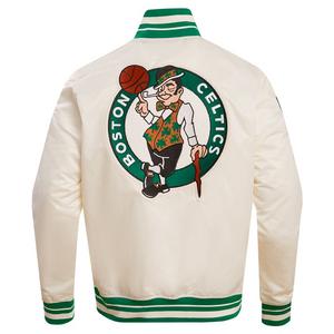 Pro Standard Men's NBA Boston Celtics Retro Classic Rib Satin Jacket -Eggshell/Kelly Green