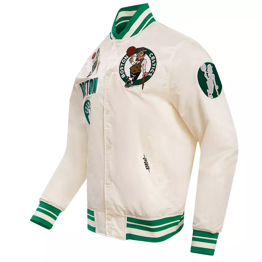 Pro Standard Men's NBA Boston Celtics Retro Classic Rib Satin Jacket - Eggshell/Kelly Green - EGGSHELL /KELLY GREEN