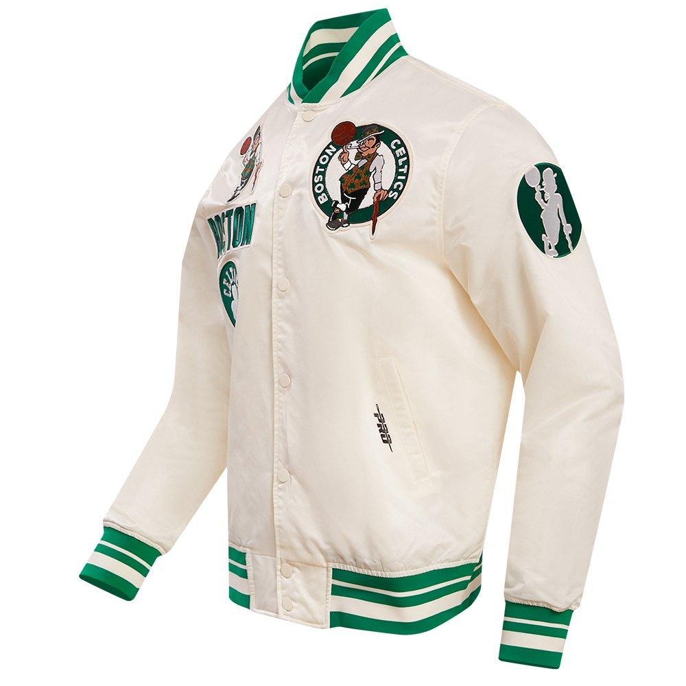 Pro Standard Men's NBA Boston Celtics Retro Classic Rib Satin Jacket -Eggshell/Kelly Green - EGGSHELL /KELLY GREEN Thumbnail View 3